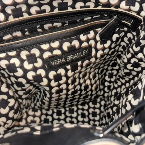 Vera Bradley  backpack   vegan leather  black/white edging cinch top/flap NWOT - Picture 15 of 17